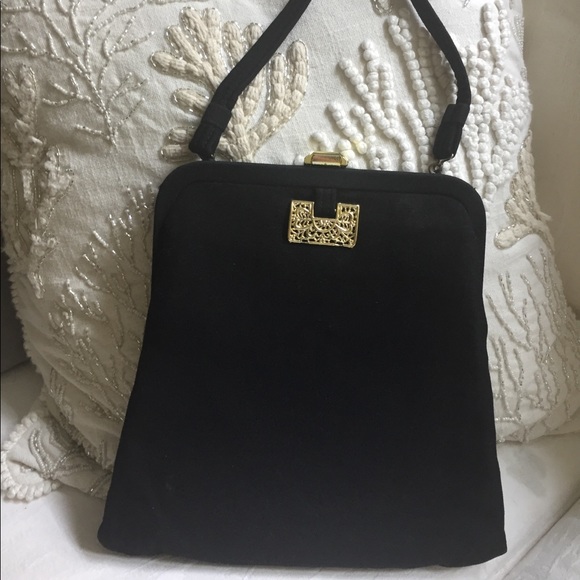 Pretty VINTAGE BLACK FABRIC Wedding/evening bag - Picture 1 of 10
